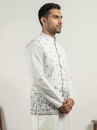 Men's Ethnic Printed Cotton Blend Nehru Jacket
