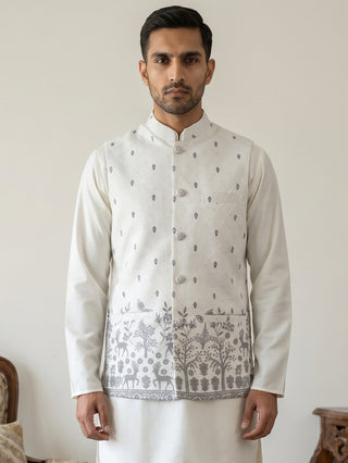 Men's Ethnic Printed Cotton Blend Nehru Jacket
