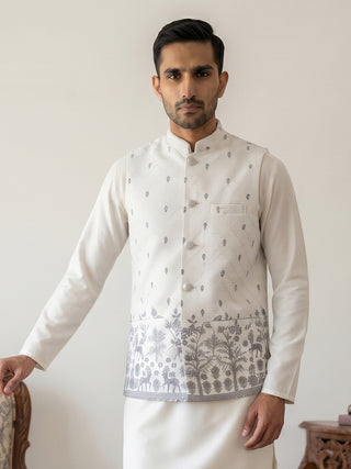 Men's Ethnic Printed Cotton Blend Nehru Jacket