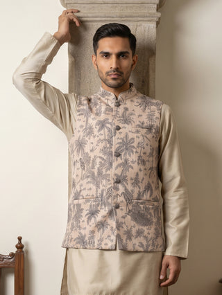 Men's Tropical Printed Cotton Blend Nehru Jacket