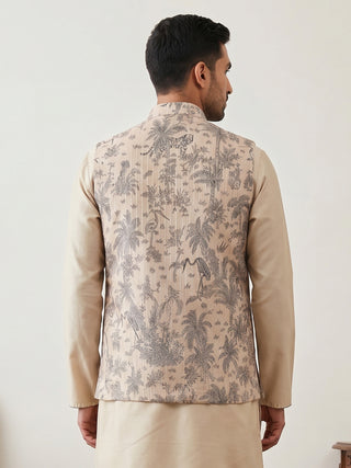 Men's Tropical Printed Cotton Blend Nehru Jacket