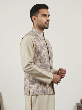 Men's Tropical Printed Cotton Blend Nehru Jacket