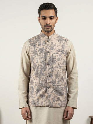 Men's Tropical Printed Cotton Blend Nehru Jacket