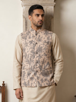 Men's Tropical Printed Cotton Blend Nehru Jacket
