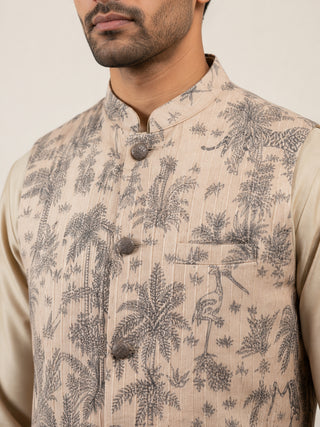 Men's Tropical Printed Cotton Blend Nehru Jacket