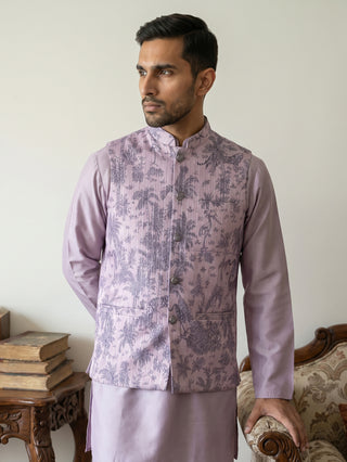 Men's Tropical Printed Cotton Blend Nehru Jacket