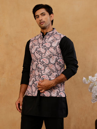 Men Paisley Embroidered Cotton Blend Nehru Jacket