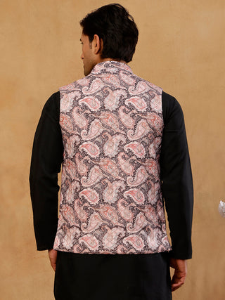 Men Paisley Embroidered Cotton Blend Nehru Jacket