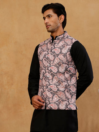 Men Paisley Embroidered Cotton Blend Nehru Jacket