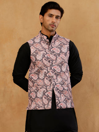 Men Paisley Embroidered Cotton Blend Nehru Jacket