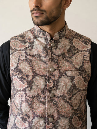 Men Paisley Embroidered Cotton Blend Nehru Jacket