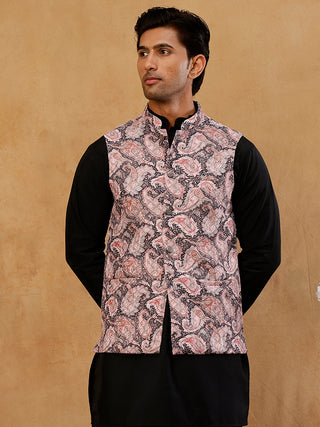 Men Paisley Embroidered Cotton Blend Nehru Jacket