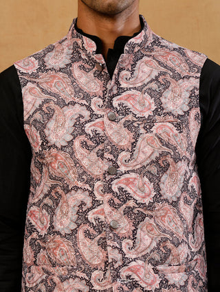 Men Paisley Embroidered Cotton Blend Nehru Jacket