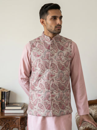 Men Paisley Embroidered Cotton Blend Nehru Jacket