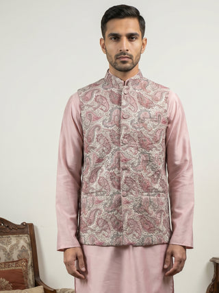 Men Paisley Embroidered Cotton Blend Nehru Jacket