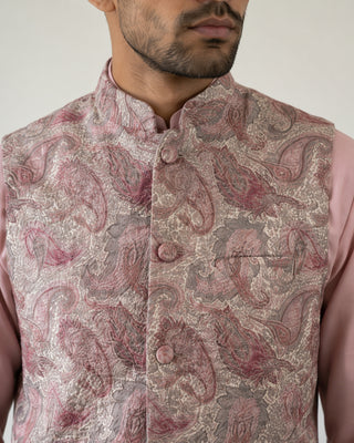 Men Paisley Embroidered Cotton Blend Nehru Jacket