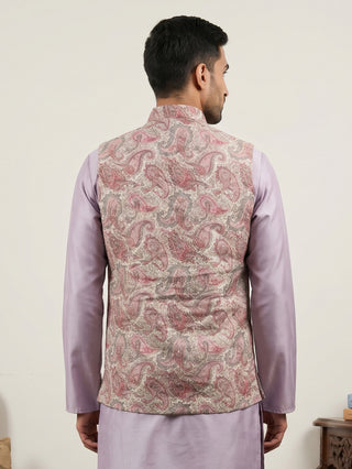 Men Paisley Embroidered Cotton Blend Nehru Jacket