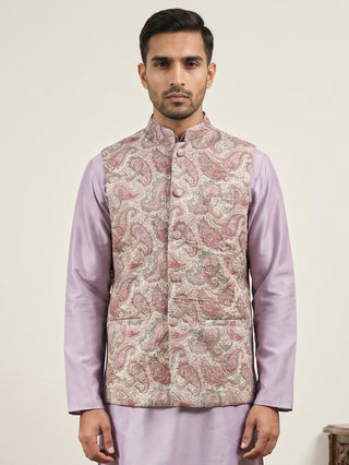 Men Paisley Embroidered Cotton Blend Nehru Jacket