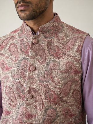 Men Paisley Embroidered Cotton Blend Nehru Jacket