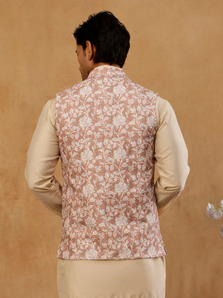 Men Floral Embroidered Cotton Blend Nehru Jacket