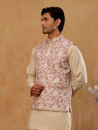 Men Floral Embroidered Cotton Blend Nehru Jacket