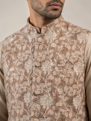 Men Floral Embroidered Cotton Blend Nehru Jacket