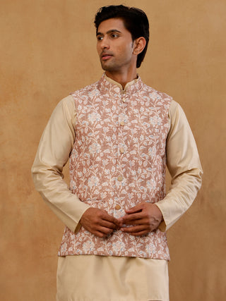 Men Floral Embroidered Cotton Blend Nehru Jacket