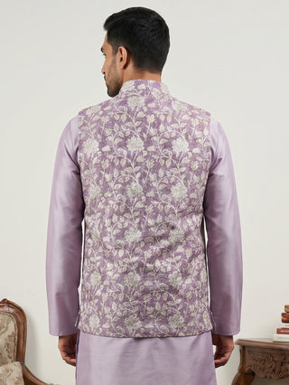 Men Floral Embroidered Cotton Blend Nehru Jacket