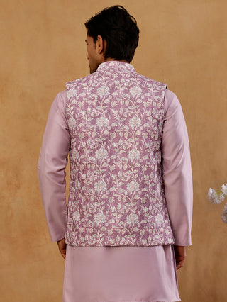 Men Floral Embroidered Cotton Blend Nehru Jacket