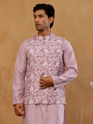 Men Floral Embroidered Cotton Blend Nehru Jacket