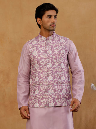 Men Floral Embroidered Cotton Blend Nehru Jacket