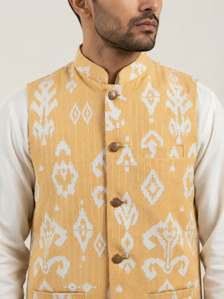 Men Ikat Printed Cotton Blend Nehru Jacket