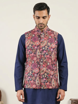 Paisley Floral Printed Cotton Blend Nehru Jacket