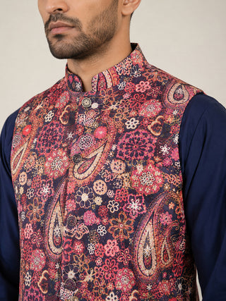 Paisley Floral Printed Cotton Blend Nehru Jacket