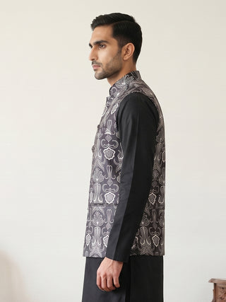 Geometric Motif Printed Cotton Blend Nehru Jacket