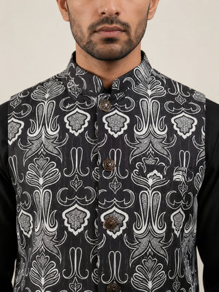 Geometric Motif Printed Cotton Blend Nehru Jacket