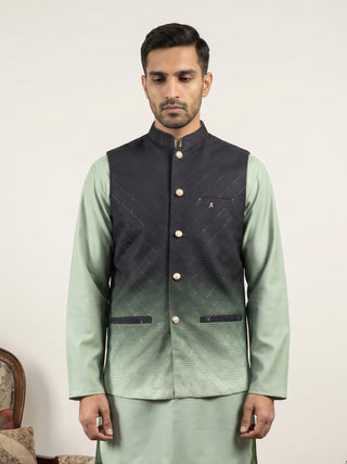 Ombre Textured Cotton Blend Nehru Jacket