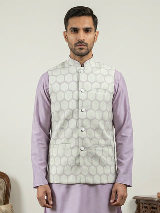 Geometric Embroidered Cotton Blend Nehru Jacket