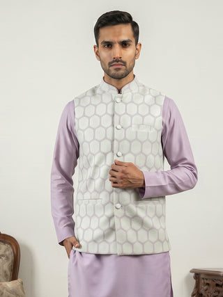 Geometric Embroidered Cotton Blend Nehru Jacket