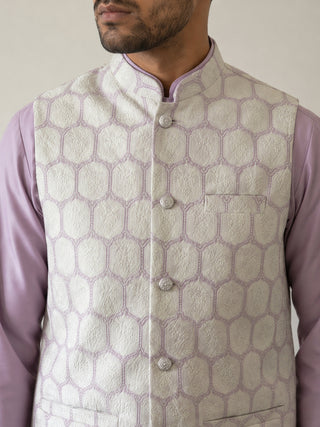 Geometric Embroidered Cotton Blend Nehru Jacket