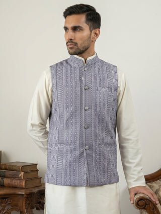 Traditional Woven Design Cotton Blend Nehru Jacket