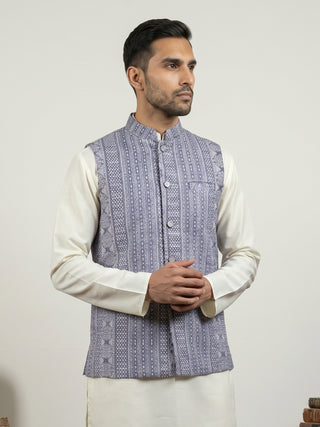 Traditional Woven Design Cotton Blend Nehru Jacket