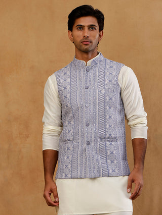 Traditional Woven Design Cotton Blend Nehru Jacket