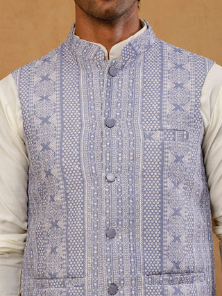 Traditional Woven Design Cotton Blend Nehru Jacket