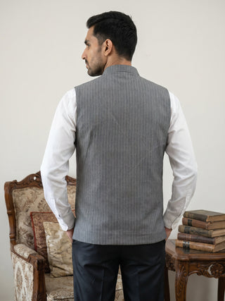 Men's Striped Cotton Blend Nehru Jacket