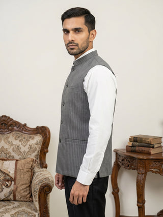 Men's Striped Cotton Blend Nehru Jacket