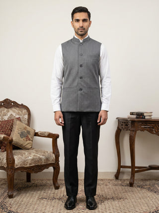 Men's Striped Cotton Blend Nehru Jacket