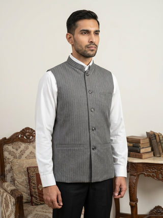 Men's Striped Cotton Blend Nehru Jacket