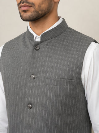 Men's Striped Cotton Blend Nehru Jacket