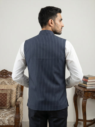 Men's Striped Cotton Blend Nehru Jacket